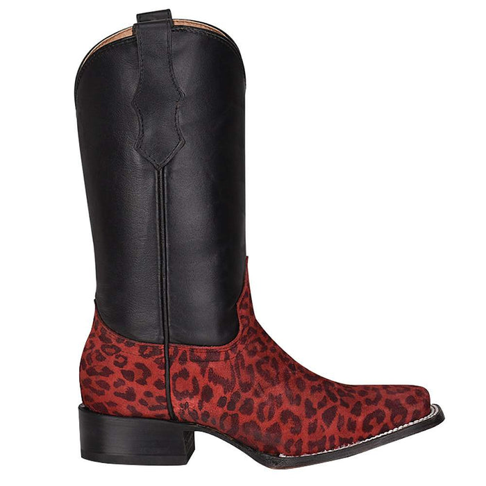 Circle G Kids Red Leopard Foot Black Shaft Cowboy Boot
