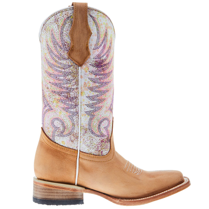 Circle G Kids Tan/White Embroidery Square Toe Boot