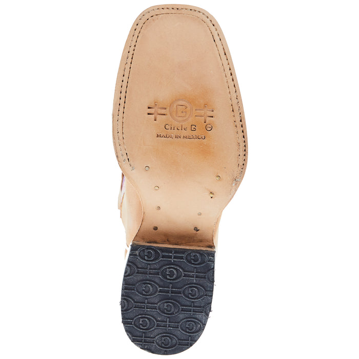 Circle G Kids Tan/White Embroidery Square Toe Boot