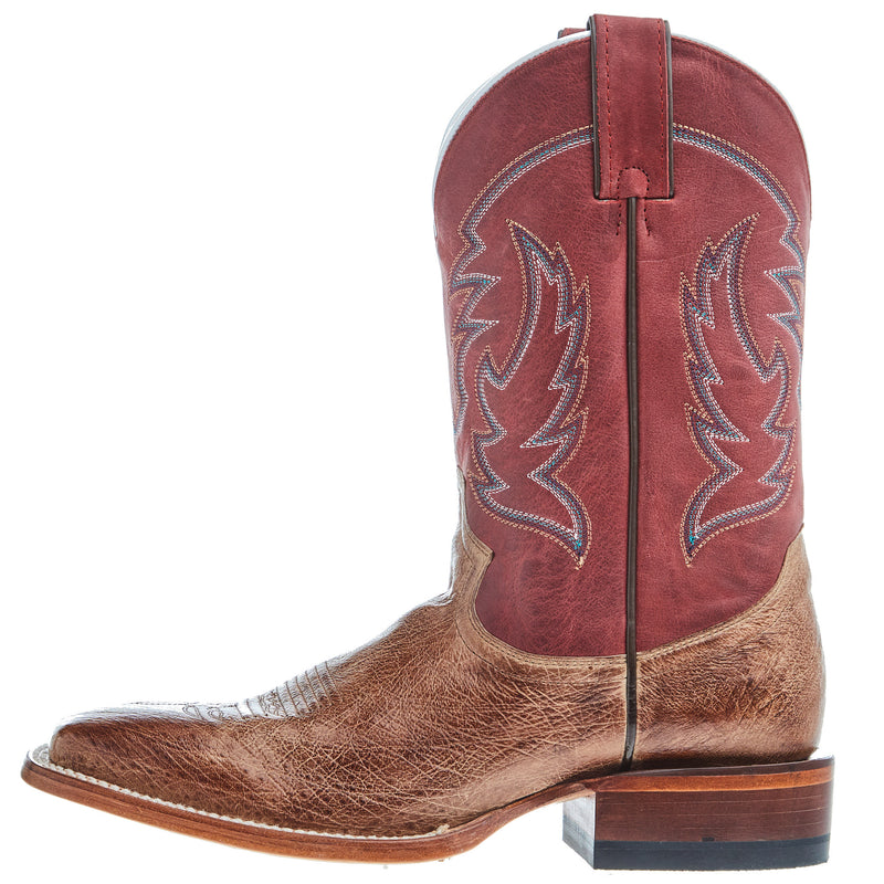 Justin Boot Company Men's McLane Tan Smooth Ostrich Vamp 11 Red Cowhide Top