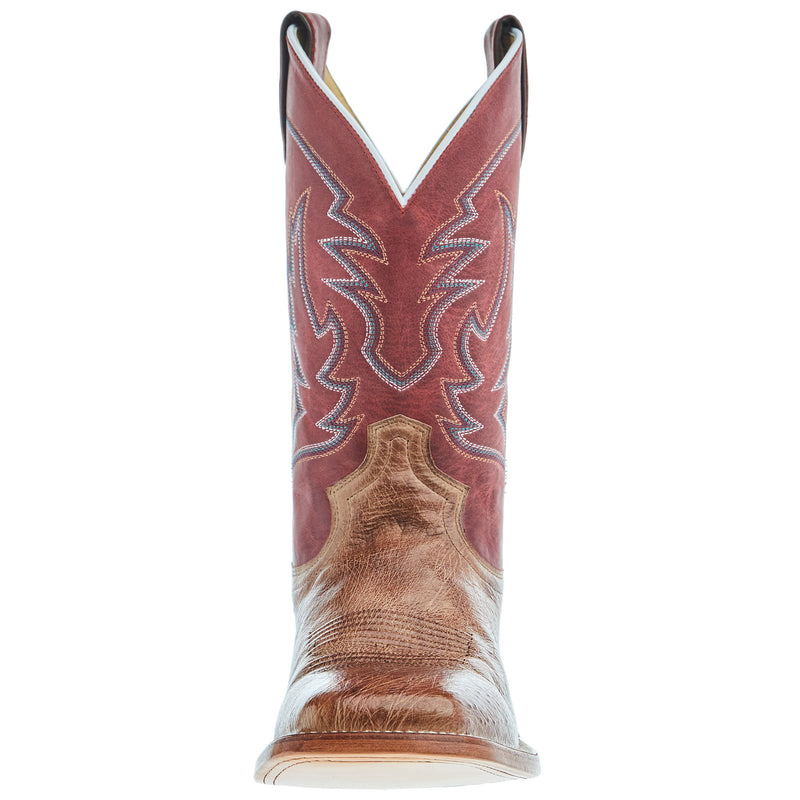 Justin Boot Company Men's McLane Tan Smooth Ostrich Vamp 11 Red Cowhide Top
