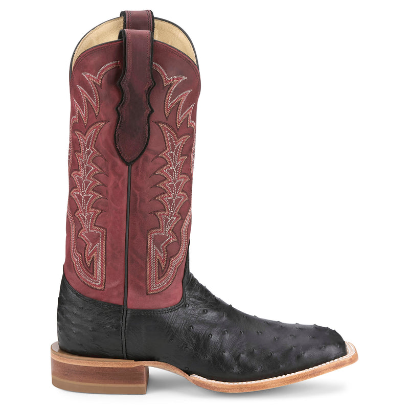 Justin Boot Company Men's Chisolm Black Full Quill Ostrich 13in Salsa Red Cowhide Top