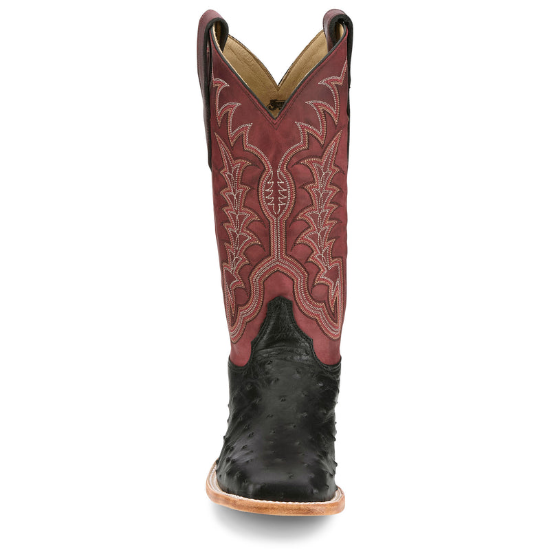 Justin Boot Company Men's Chisolm Black Full Quill Ostrich 13in Salsa Red Cowhide Top