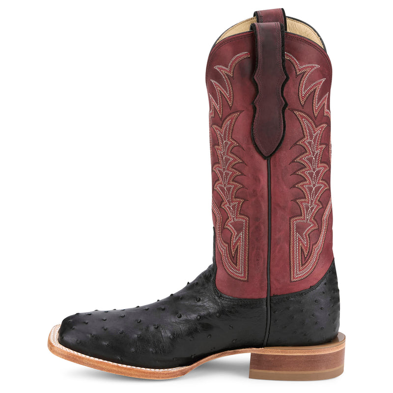 Justin Boot Company Men's Chisolm Black Full Quill Ostrich 13in Salsa Red Cowhide Top