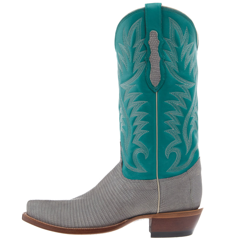 Justin Boot Company Men`s Grey Rustic Lizard 13In Blue Top Cowboy Boot