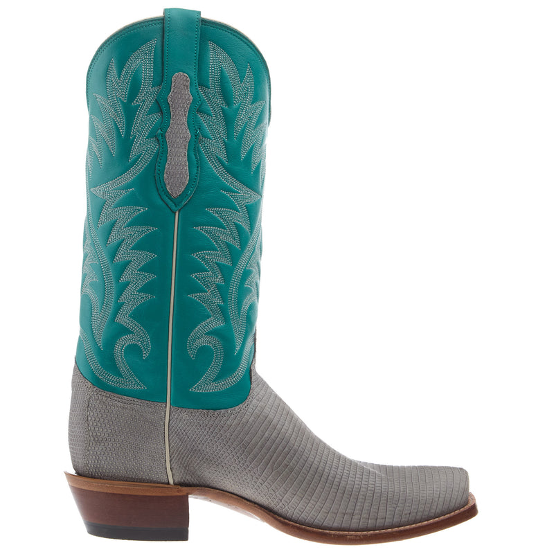 Justin Boot Company Men`s Grey Rustic Lizard 13In Blue Top Cowboy Boot
