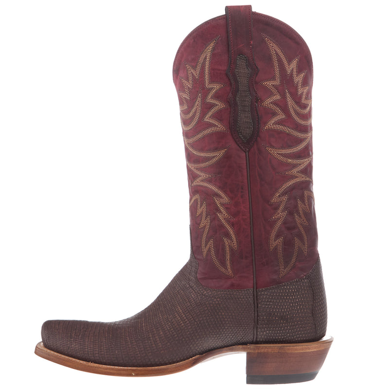 Justin Boot Company Men`s Brown Rustic Lizard 13In Red Top Cowboy Boot