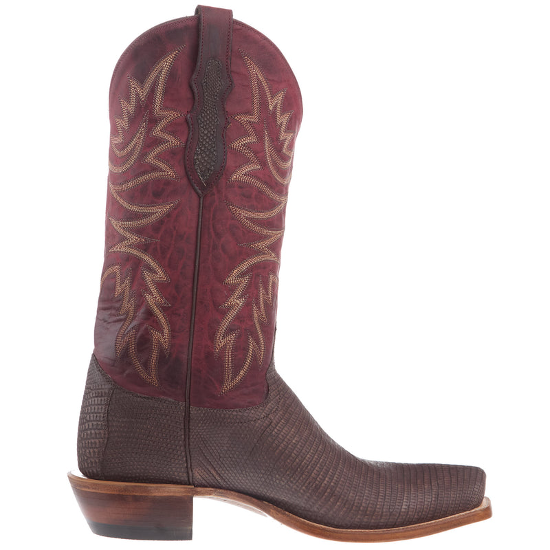 Justin Boot Company Men`s Brown Rustic Lizard 13In Red Top Cowboy Boot