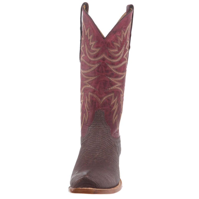 Justin Boot Company Men`s Brown Rustic Lizard 13In Red Top Cowboy Boot