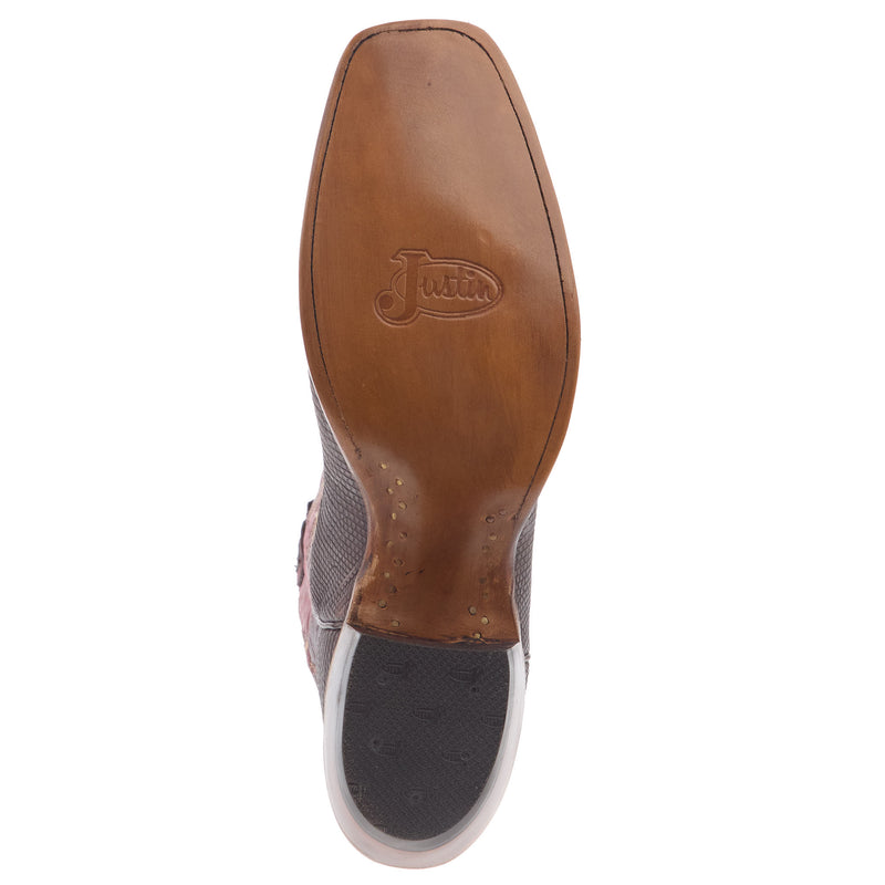 Justin Boot Company Men`s Brown Rustic Lizard 13In Red Top Cowboy Boot