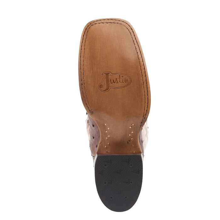 Justin Boot Company Women's Piper Brown Full Quill Ostrich Square Toe Boot