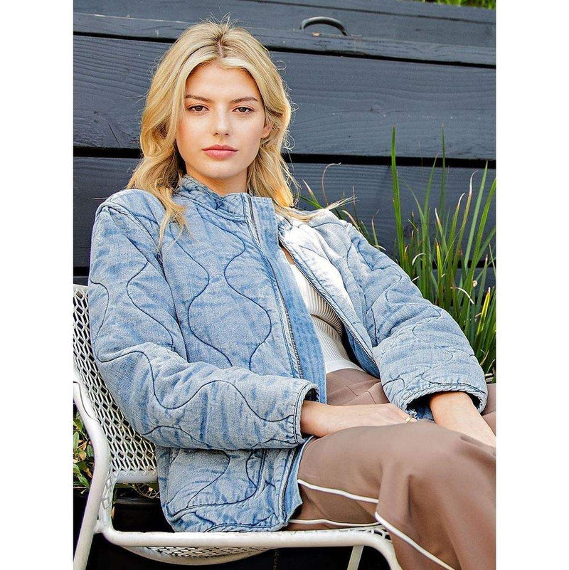 Ee Some Women's Denim Snow Washed Quilted Jacket