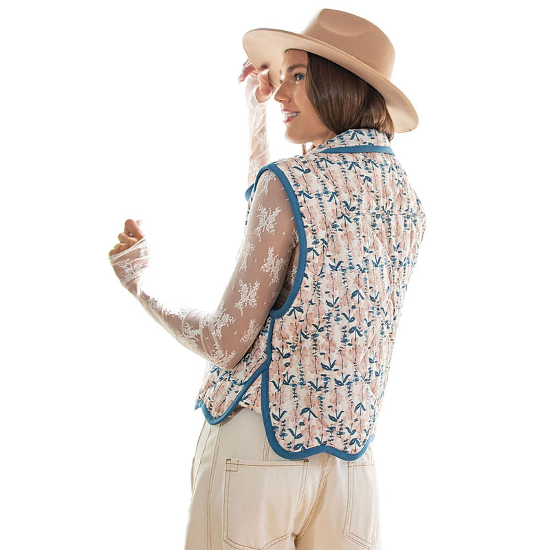 Ee Some Women's Teal Quilted Floral Vest