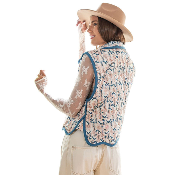 Ee Some Women's Teal Quilted Floral Vest