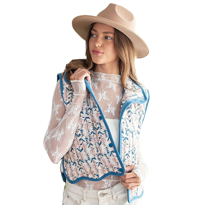 Ee Some Women's Teal Quilted Floral Vest