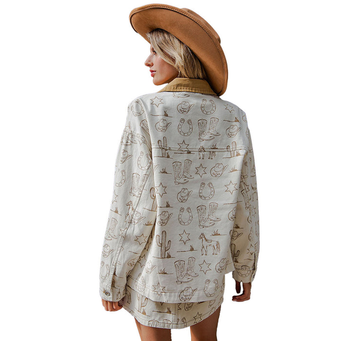 Ee Some Women's Almond Latte Western Print Jacket