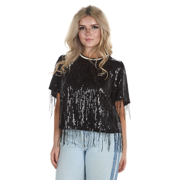 Thml Clothing Women's Black Fringe Top