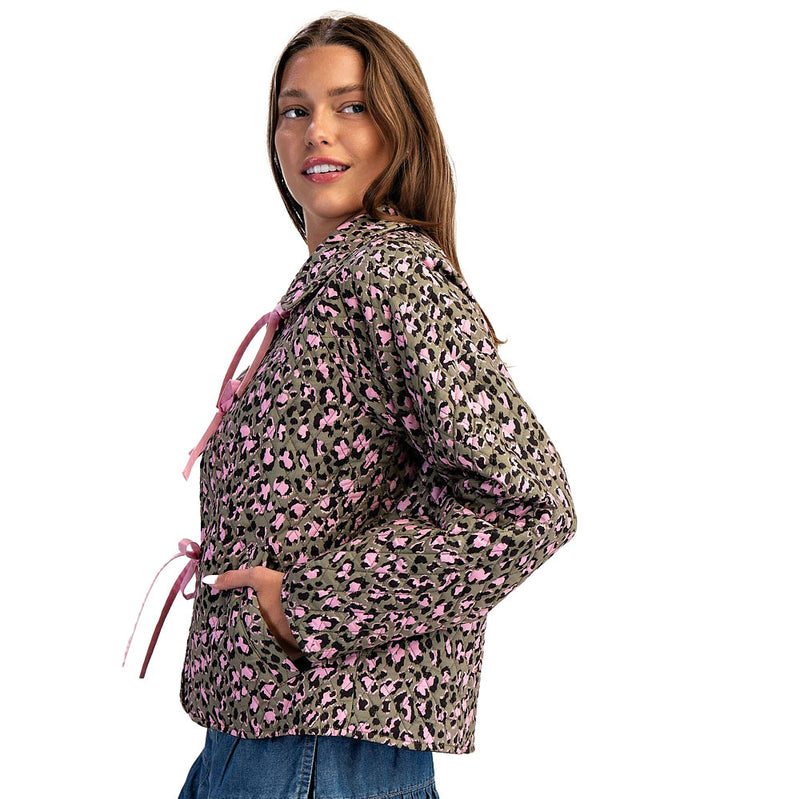 Ee Some Women's Dry Herb Leopard Print Tie Front Jacket
