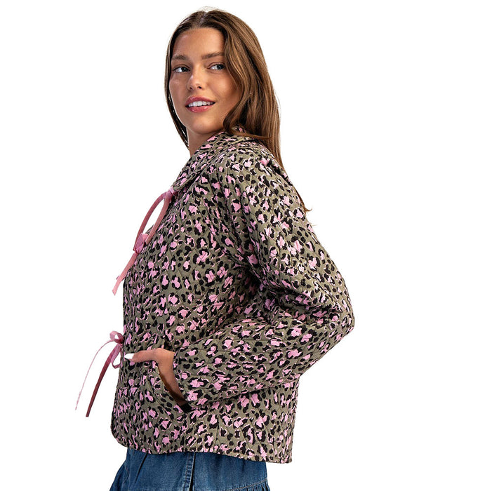 Ee Some Women's Dry Herb Leopard Print Tie Front Jacket