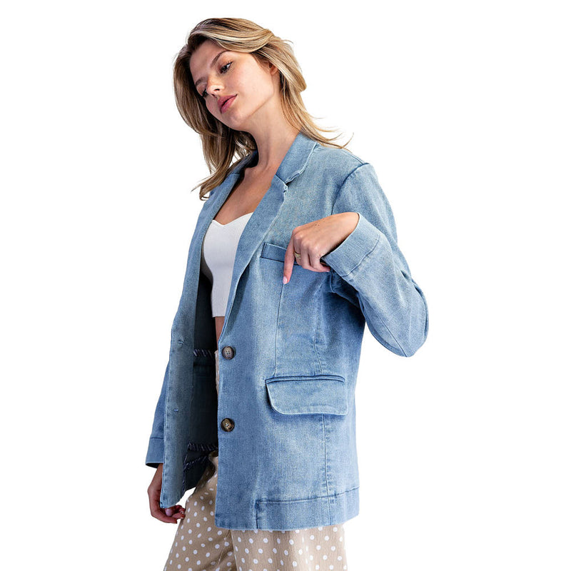 Ee Some Women's Denim Mineral Wash Blazer