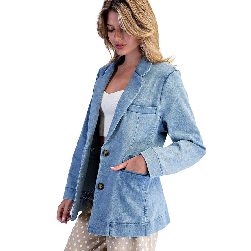 Ee Some Women's Denim Mineral Wash Blazer