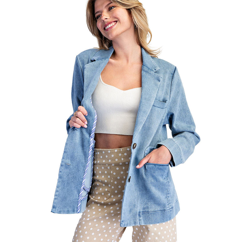 Ee Some Women's Denim Mineral Wash Blazer
