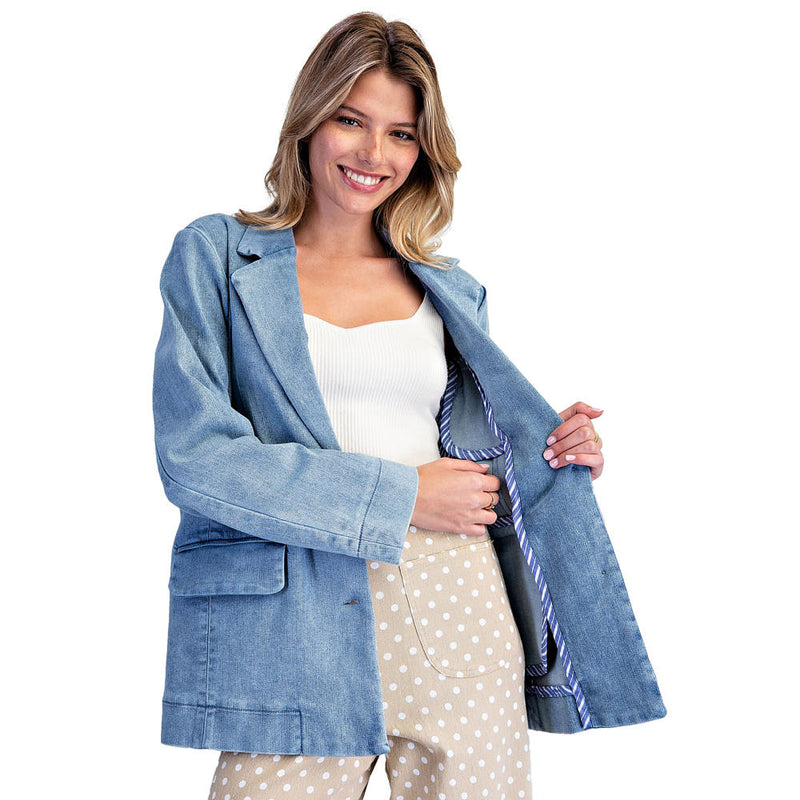 Ee Some Women's Denim Mineral Wash Blazer