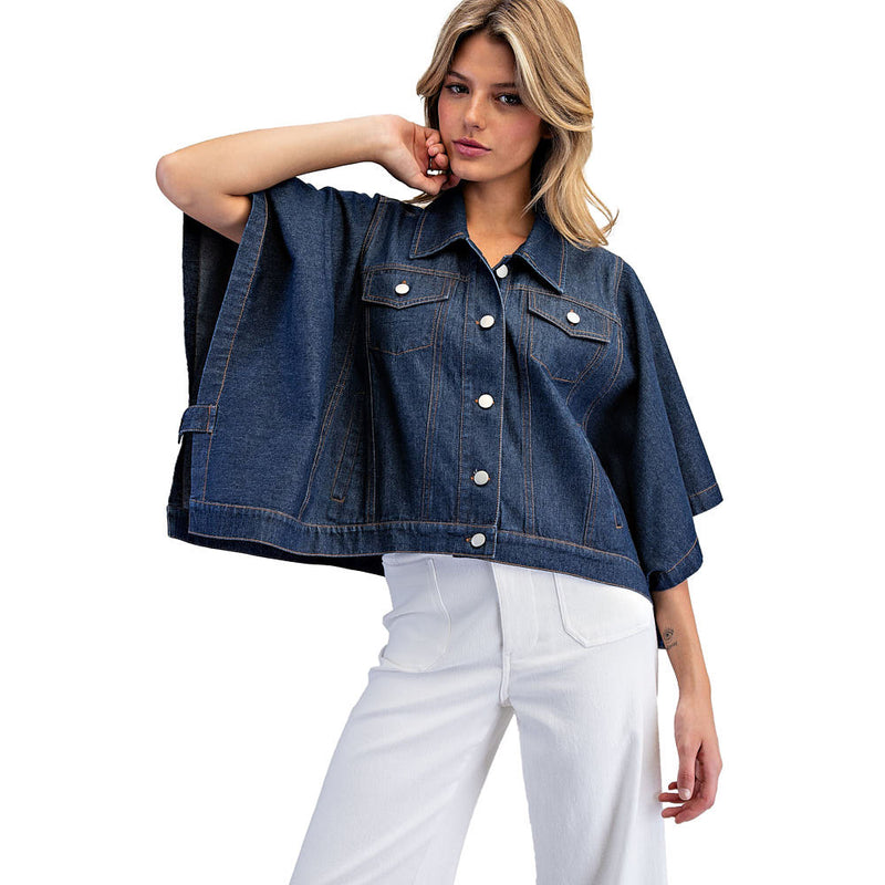 Ee Some Women's Denim Poncho Button Jacket