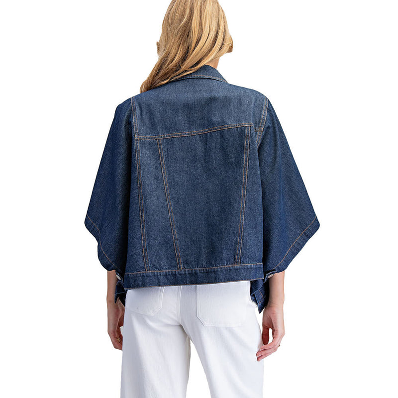 Ee Some Women's Denim Poncho Button Jacket