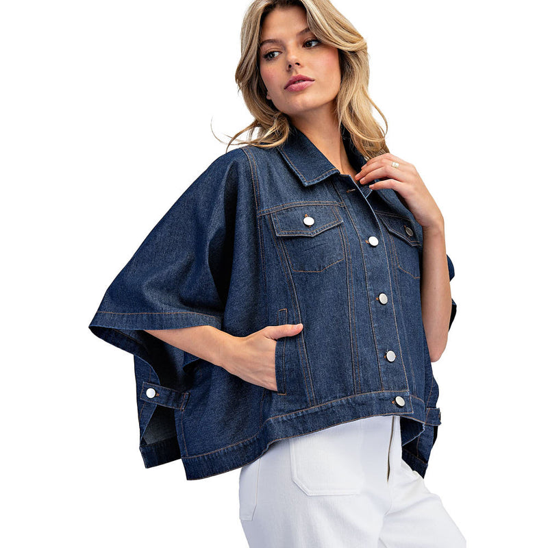 Ee Some Women's Denim Poncho Button Jacket