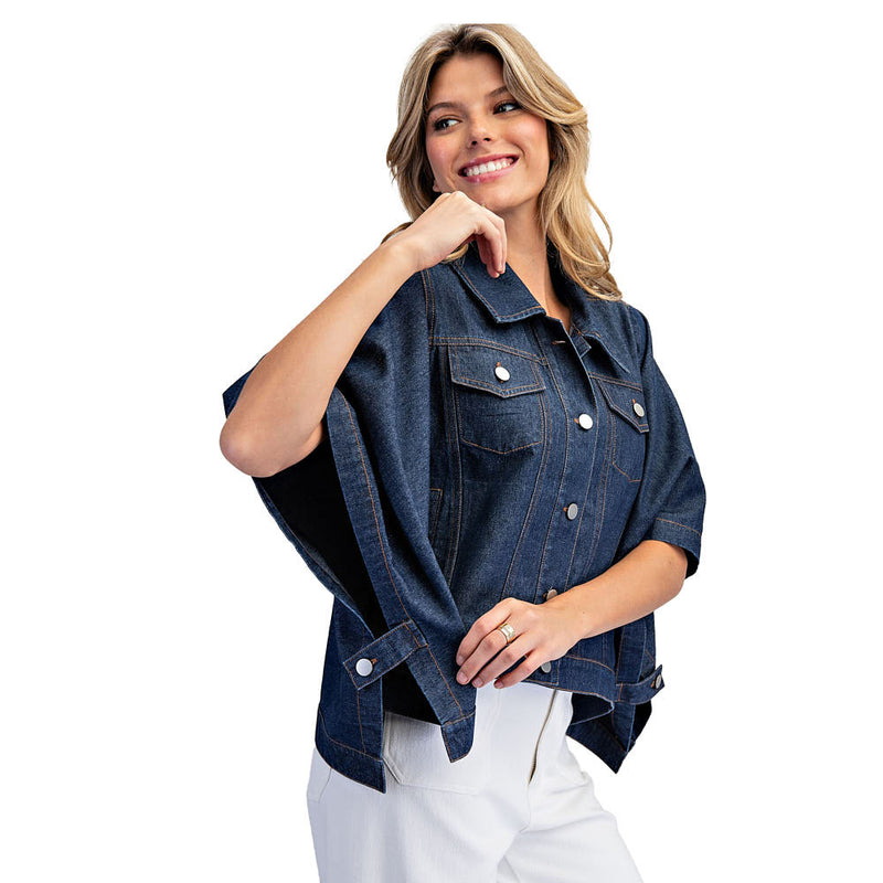 Ee Some Women's Denim Poncho Button Jacket