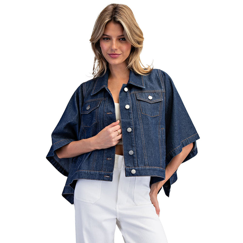 Ee Some Women's Denim Poncho Button Jacket