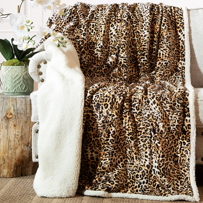 Carstens Leopard Plush Sherpa Large Throw Blanket