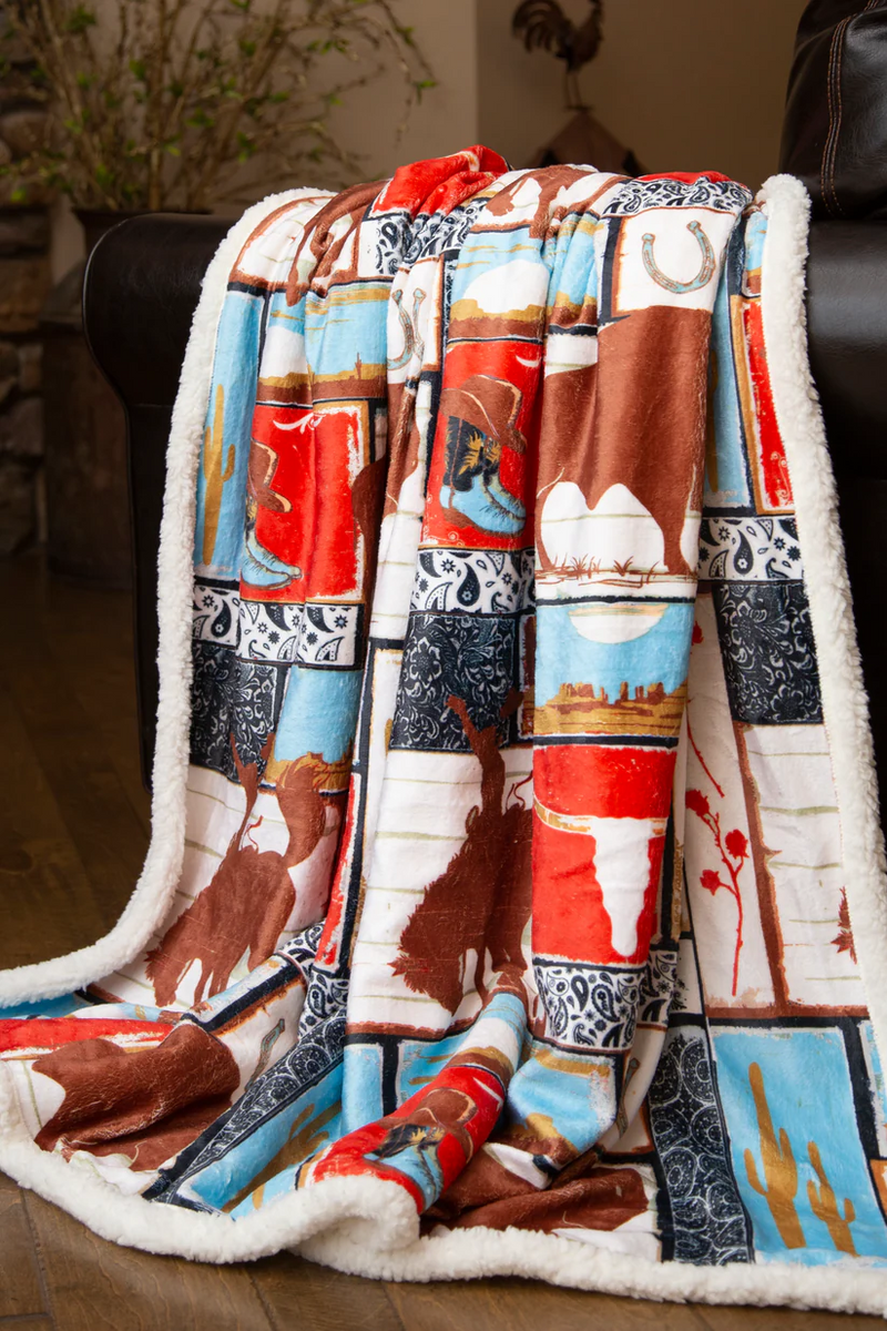 Carstens Vintage Western Plush Sherpa Throw Blanket
