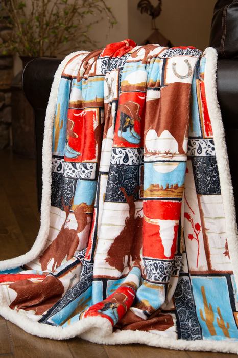 Carstens Vintage Western Plush Sherpa Throw Blanket