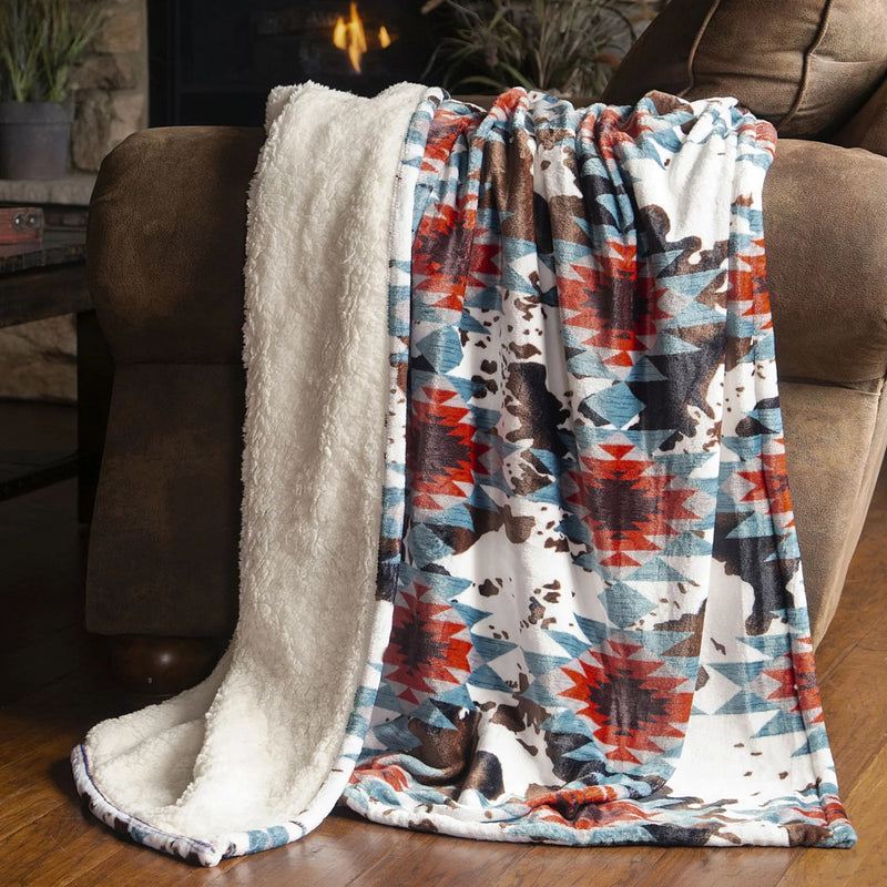 Carstens Southwest Cowhide Plush Sherpa Throw