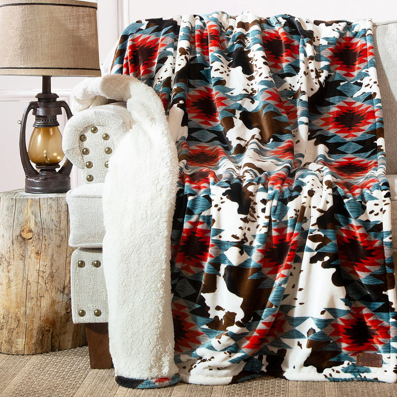 Carstens Southwest Cowhide Plush Sherpa Throw
