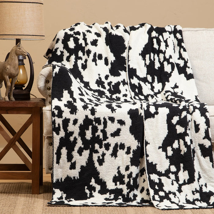 Carstens Black and White Cowhide Stretchy Throw