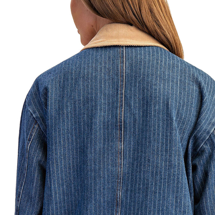 Ee Some Women's Denim Corduroy Collar Pinstripe Jacket