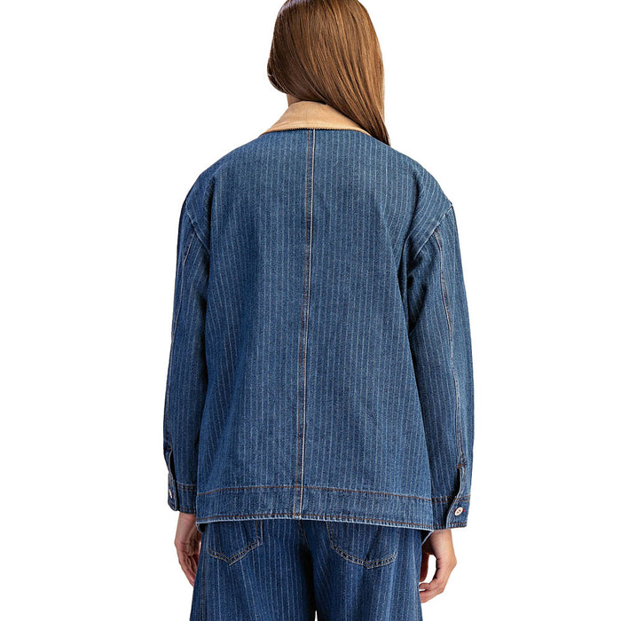 Veste Bomber Femme Afends Retro - Taille 10 US - Velours Côtelé Bleu - Zip Intégral