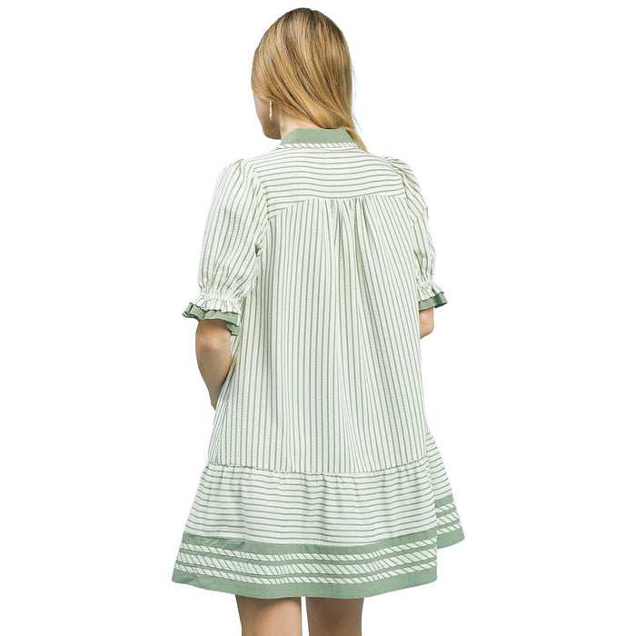 Umgee Usa Inc. Women's Sage Striped Contrast Mini Dress