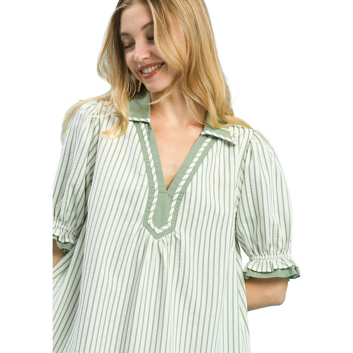 Umgee Usa Inc. Women's Sage Striped Contrast Mini Dress