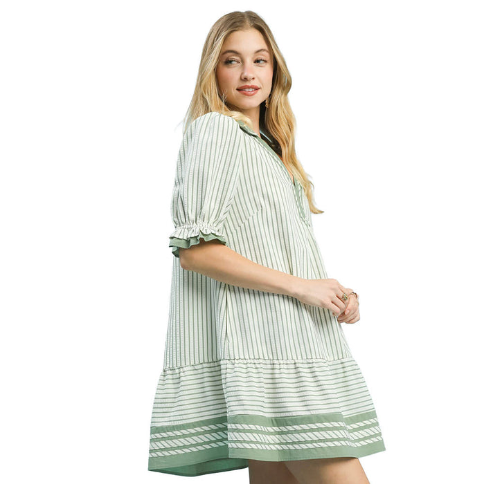 Umgee Usa Inc. Women's Sage Striped Contrast Mini Dress
