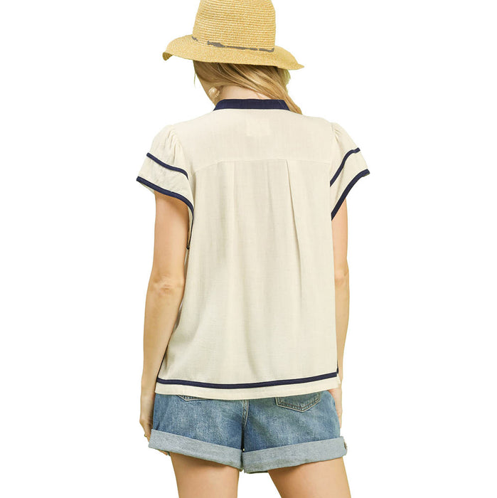 Umgee Usa Inc. Women's Oatmeal Linen Ruffle Top