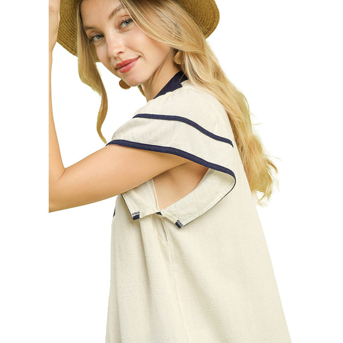 Umgee Usa Inc. Women's Oatmeal Linen Ruffle Top