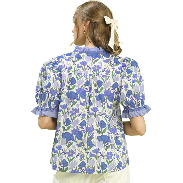 Umgee Usa Inc. Women's Blue Floral Ruffle Blouse