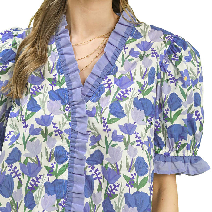 Umgee Usa Inc. Women's Blue Floral Ruffle Blouse