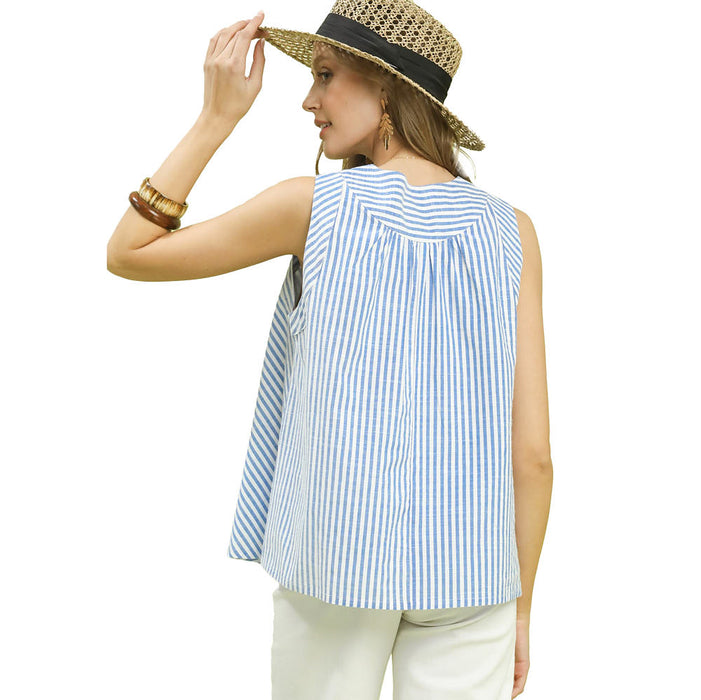 Umgee Usa Inc. Women's Blue Mixed Stripe Sleeveless Top