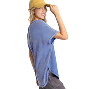 Umgee Usa Inc. Women's Blue High Low Waffle Top