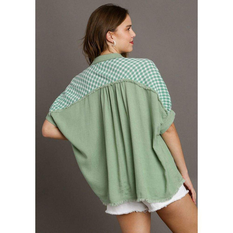 Umgee Usa Inc. Women's Sage Linen Fray Detail Top
